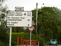 Irish road sign for Kerry airport, Firies, Farranfore, click on image to enlarge.
