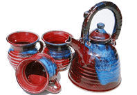 Michael Kennedy Pottery Fireworks range, Teapot and mugs