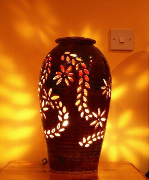 Michael Kennedy Pottery Chinese lantern lit